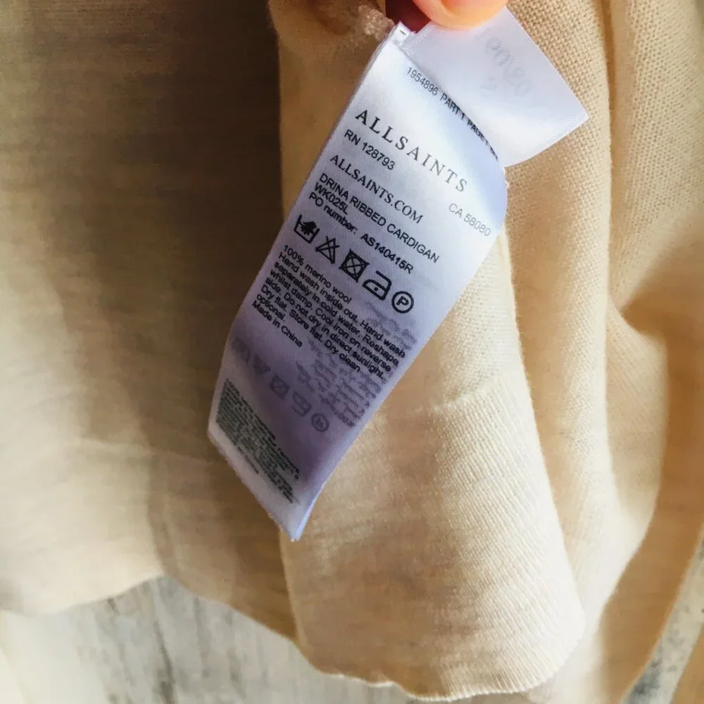 NWOT All Saints Drina Merino Wool Cardigan Asymmetrical Ribbed Sleeves S - Picture 9 of 16